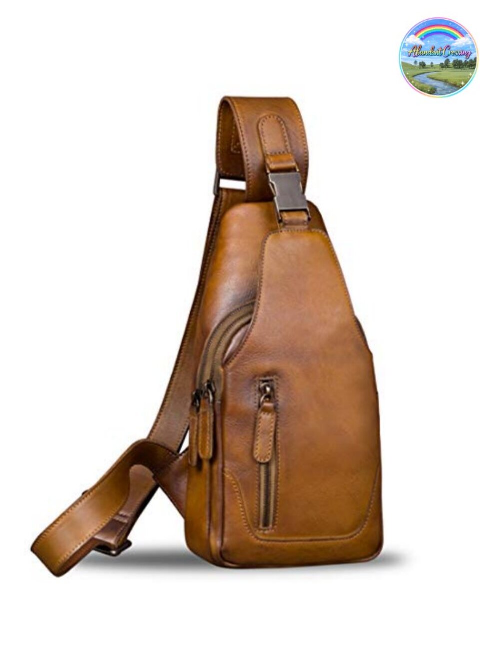 Genuine Cow Leather Sling Bag Chest Crossbody Hiking Daypack Unisex